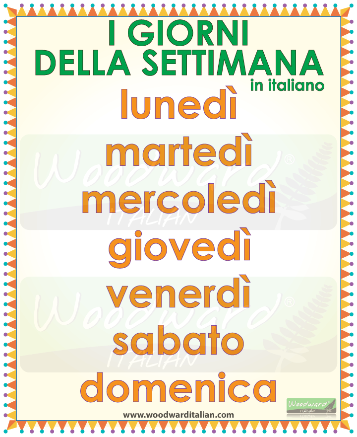 Days of the week in Italian. I giorni della settimana in italiano.