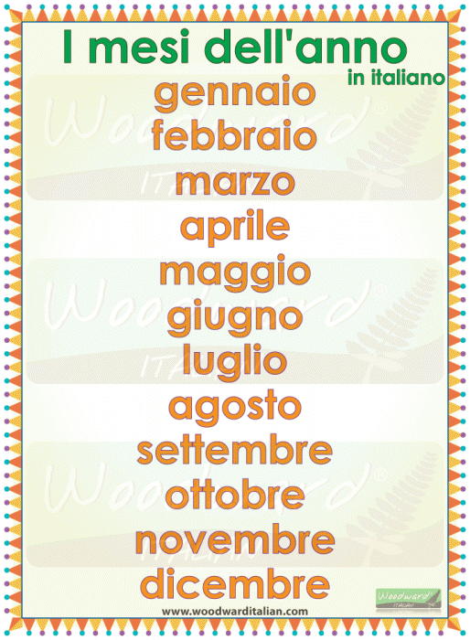 Months of the Year in Italian Woodward Italian