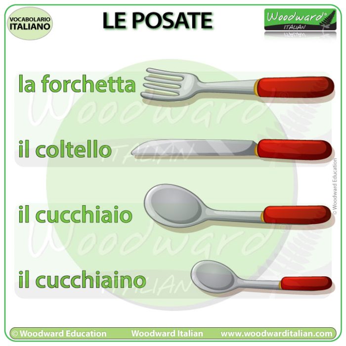 Le posate in italiano - forchetta, coltello, cucchiaio, cucchiaino - Learn Italian vocabulary - Cutlery in Italian